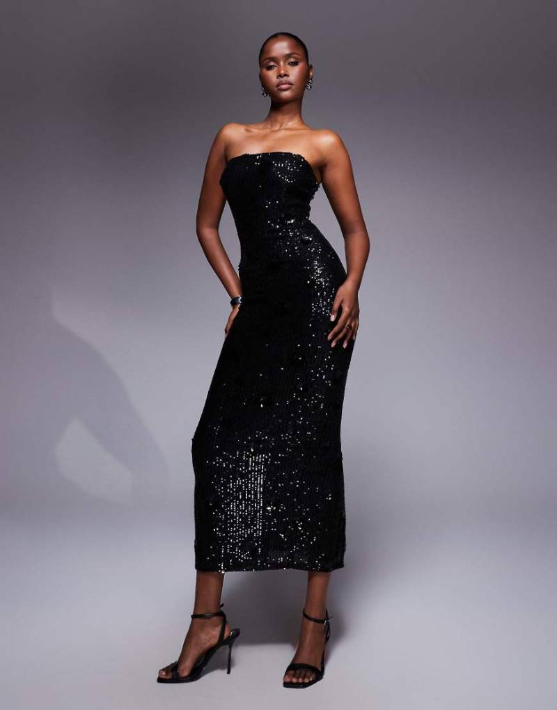 TFNC - Trägerloses Pailletten-Maxikleid in Schwarz von TFNC