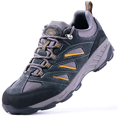 TFO Herren Trekking & Wanderschuhe Wasserabweisende und Atmungsaktive Outdoor Schuhe mit Rutschfester Sohle (Hellgrau/Gelb,42) von TFO