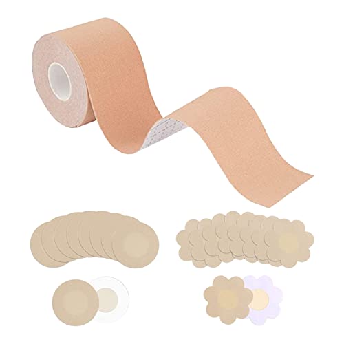 TFSYLISA Boob Tape,Bruststraffungsband mit 20Pcs Nipple Covers,Brustlifting Tape,Brustband,Push Up Klebe BH für Damen Körbchengröße A-E von TFSYLISA