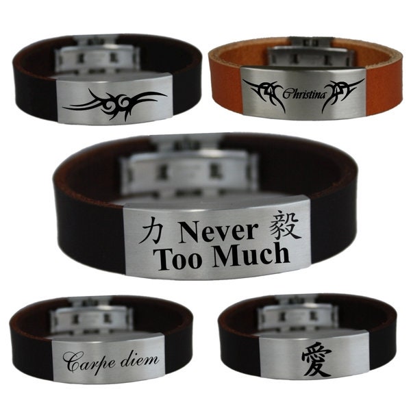 Herren Büffel Leder Armband Gravur 15 Mm Braun Vollleder Robust Braun Schwarz Used Look Männer Magnetverschluss Edelstahl Geschenk von TFSdesign