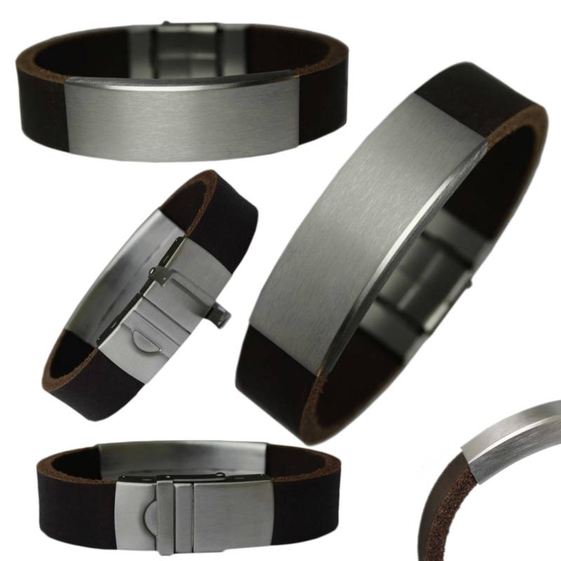 Herren Büffel Lederamband Xl Gravurplatte Ohne Gravur Armband Leder Robust Bikerstyle Braun Schwarz Braun Used Look Xxl von TFSdesign