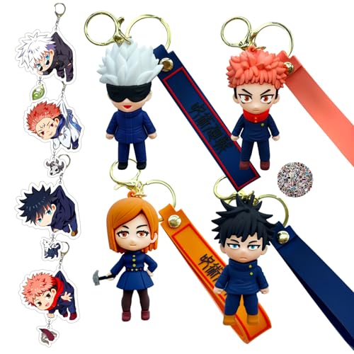TFYU Jujutsu Kais. Figur Schlüsselanhänger Satoru Gojo Anhänger Schlüsselanhänger Geldbörse Handtasche Auto und Rucksack mit Cartoon Charakter Aufkleber 18 Stück von TFYU