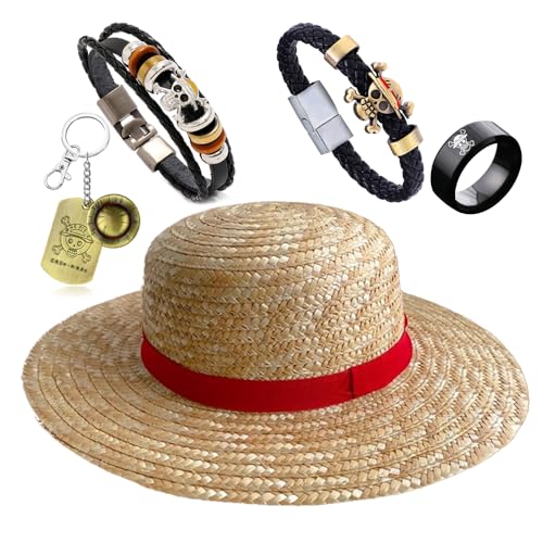 TFYU Ruffy Strohhut Monkey D. Armband Schädel Ringe Anime Cosplay Schlüsselanhänger Zubehör Z. Aufkleber 15 Stück von TFYU