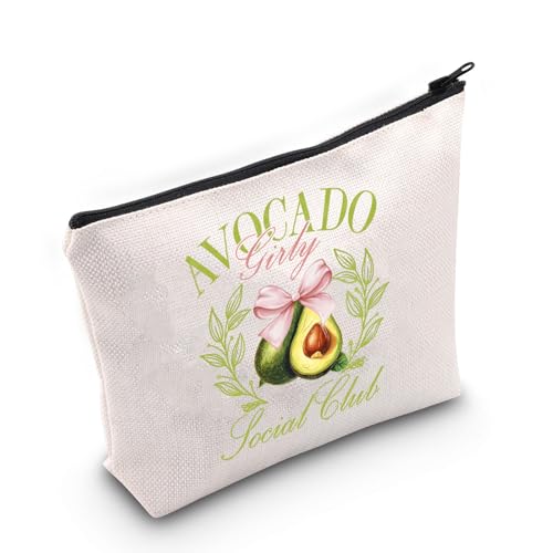 TGBJE Avocado Make-up-Tasche für Mädchen, Motiv: Avocado-Liebhaber, Geschenk, kokette, rosa Schleife, Reißverschluss, ästhetische Kosmetiktasche für Mädchen, Avocado Girly Club Bag, Alle von TGBJE