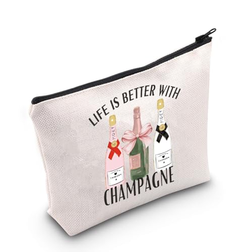TGBJE Make-up-Tasche für Champagnerliebhaber, Motiv: Life is Better With Champagner, für Mädchen, Weinausflug, Junggesellinnenabschied, mit Reißverschluss, Life Champagnertasche, Alle von TGBJE