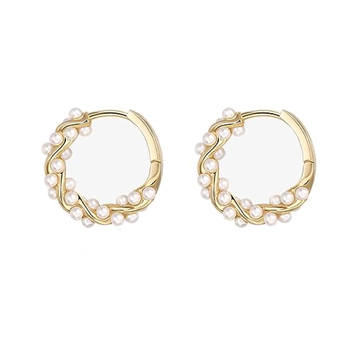 Perlenohrringe für Damen, klobig, goldfarben, trendiges Sterlingsilber, gedrehte Kreolen, Silber, Perle Perlenohrringe für Damen, klobig, goldfarben, trendiges Sterlingsilber, gedrehte Kreolen, Silber, Perle von TGDSV