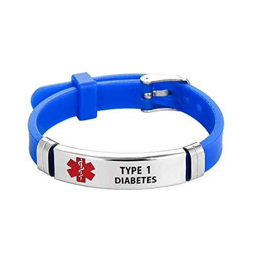 TGLS Herren Rot Medizinisches Alert ID Armband für Notfall Erste Hilfe Gesundheitsüberwachung Lasergravur Edelstahl Verstellbares Blau Silikon Armband Armbänder Silikon Edelstahl von TGLS