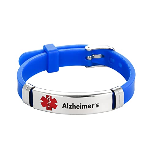 TGLS Herren Rot Medizinisches Alert ID Armband für Notfall Erste Hilfe Gesundheitsüberwachung Lasergravur Edelstahl Verstellbares Blau Silikon Armband Armbänder Silikon Edelstahl von TGLS