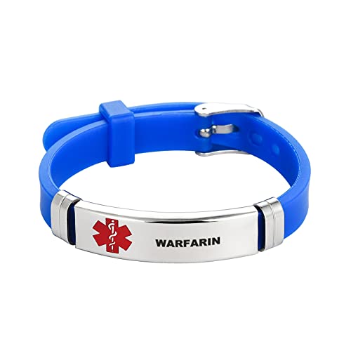 TGLS Herren Rot Medizinisches Alert ID Armband für Notfall Erste Hilfe Gesundheitsüberwachung Lasergravur Edelstahl Verstellbares Blau Silikon Armband Armbänder Silikon Edelstahl von TGLS