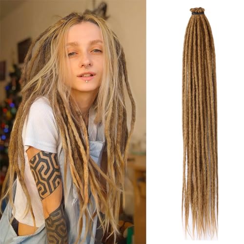 Dreadlocks Extensions 24-Zoll-Synthetische Hippie-Single-Ended-Dreads 20 Strähnen Linght Brown 0,6 cm Breite Loc-Extensions Reggae Style Häkelhaar für Frauen (27) von TGYHCJBY