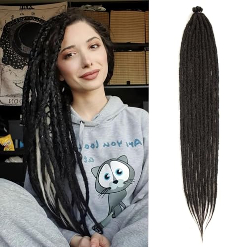 Single Dreadlocks Extension 24-Zoll Naturschwarze dünne 0,6 cm 20 Strähnen handgefertigte synthetische Häkelhaare super lange Dread-Extensions Reggae Style für Frauen (1B) von TGYHCJBY