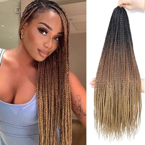Box Braids Crochet Hair, 14inch Pre Looped Goddess Box Braids Crochet Hair, 6 Packs Braiding Hair Extensions, Crochet Box Braids Synthetic Braiding Hair for Black Women (1B/30/27, Box 14inch) von TGYHCJBY