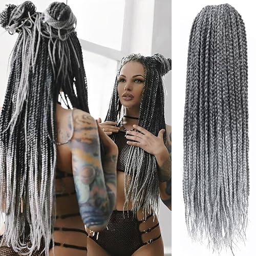 Box Braids Crochet Hair, 14inch Pre Looped Goddess Box Braids Crochet Hair, 6 Packs Braiding Hair Extensions, Crochet Box Braids Synthetic Braiding Hair for Black Women (1B/Grey, Box 14inch) von TGYHCJBY