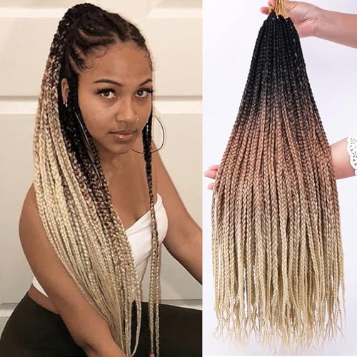 Box Braids Crochet Hair, 22inch Pre Looped Goddess Box Braids Crochet Hair, 6 Packs Braiding Hair Extensions, Crochet Box Braids Synthetic Braiding Hair for Black Women (1B/27/613, Box 22inch) von TGYHCJBY