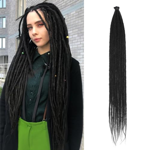 Single Dreadlock-Extensions 24-Zoll Naturschwarze Dünne 0,6 cm 10 Strähnen Handgefertigte Synthetische Häkelhaare Super Lange Dread-Extensions Reggae Style Für Frauen (SE 10 Strands, 1B) von TGYHCJBY