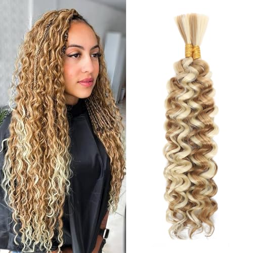 Water Wave Bulk for Braiding 18inch 110g With 2 Bundles Deep Wave Bulk Hair for Boho Braids No Weft Curly Wavy Synthetic Bohemian Braiding Hair Extensions for Women (27/613, 18inch(55g/Bundle x2)) von TGYHCJBY