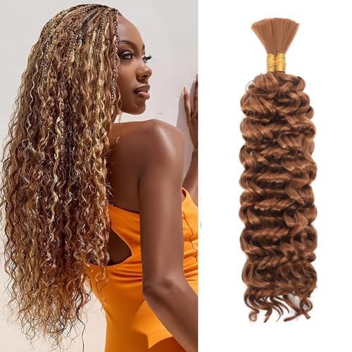 Water Wave Bulk for Braiding 16inch 100g With 2 Bundles Deep Wave Bulk Hair for Boho Braids No Weft Curly Wavy Synthetic Bohemian Braiding Hair Extensions for Women (30#, 16inch(50g/Bundle x2)) von TGYHCJBY