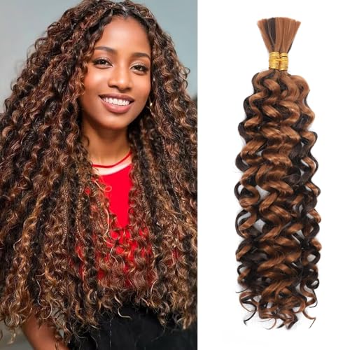 Water Wave Bulk for Braiding 18inch 110g With 2 Bundles Deep Wave Bulk Hair for Boho Braids No Weft Curly Wavy Synthetic Bohemian Braiding Hair Extensions for Women (P4/30, 18inch(55g/Bundle x2)) von TGYHCJBY
