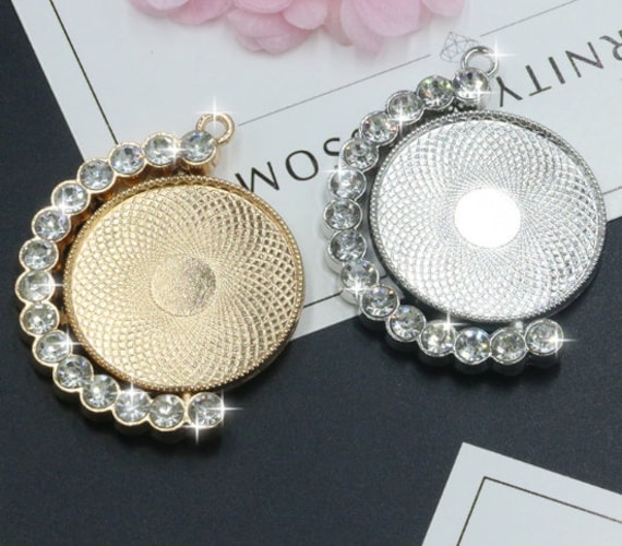 3 Stück Runde Silberfarbene Strass-Rotationsanhänger, 30mm Blank Base Bezel, Anhänger-Einstellungen Für Glas Oder Aufkleber, Doppel Auf Der von TGiftsStore