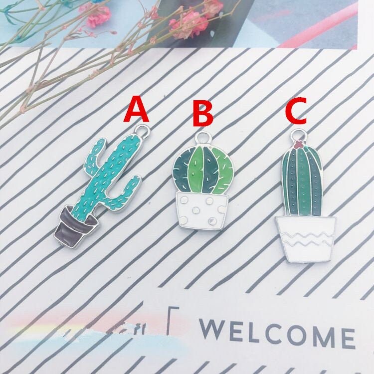 8 Stück 30mm-41mm Emaille Reizende Kaktus Charme, Schlüsselanhänger Armband Legierung Anhänger, Diy Zubehör von TGiftsStore