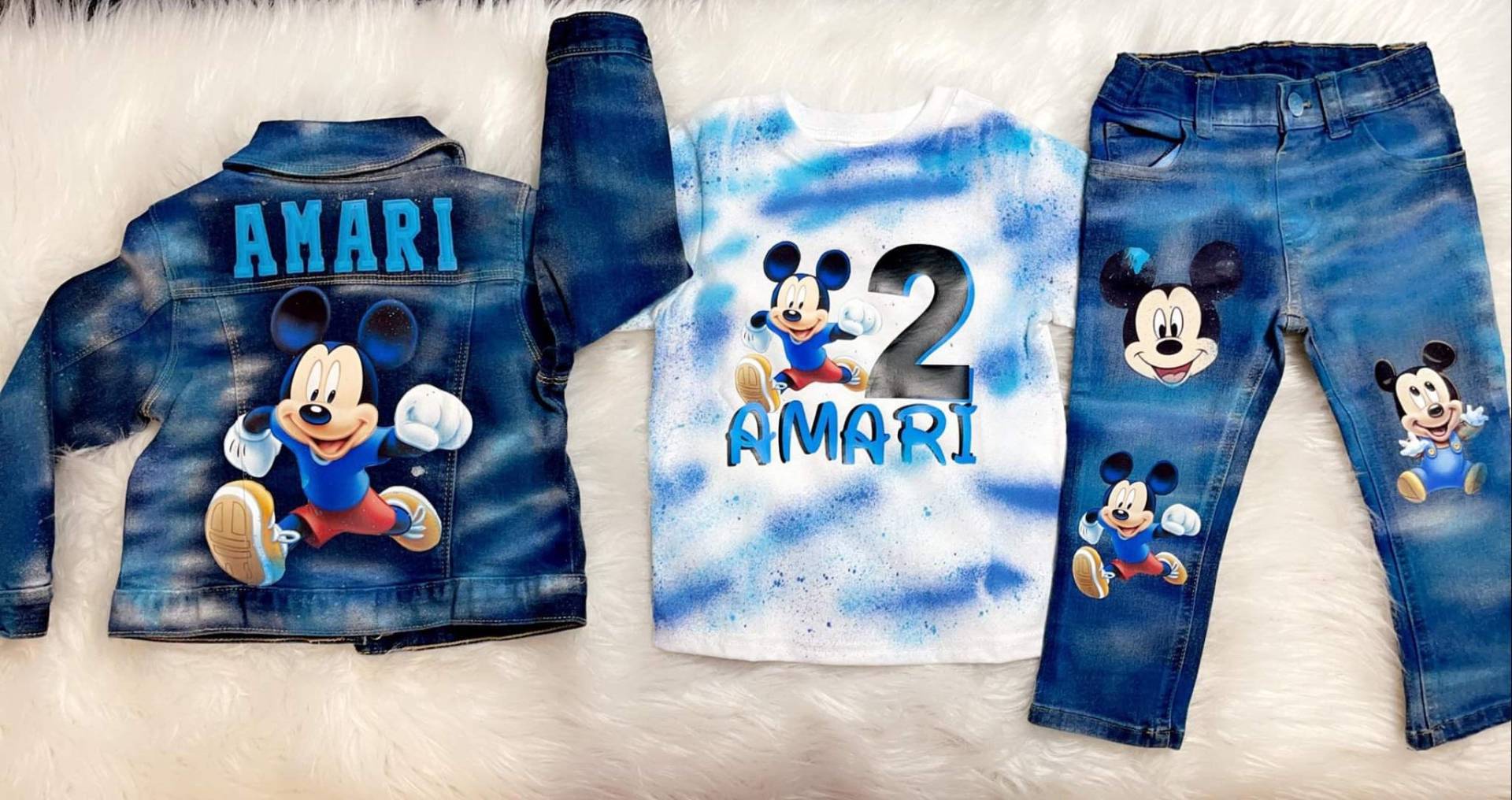Mickey Mouse Denim Outfit, Jeans Set, Geburtstag Shirt, Family Shirts von TGloryBoutique