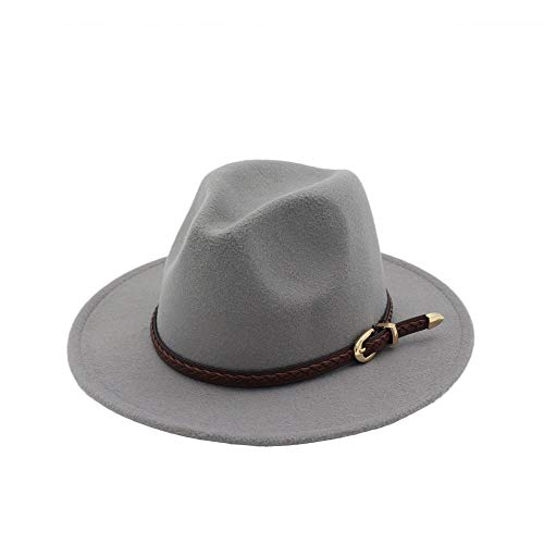 THAELY Herrenklassische Neue breite brimmgebende Fedora-Hut mit Gürtelschnalle Fedora Hut Jazzparty Herbst Winter Panama Hut (Color : Grau, Größe : 56-58cm) von THAELY