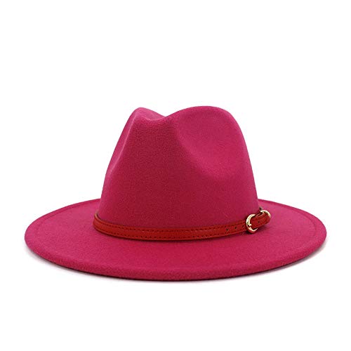 THAELY Panama Hut 2020 Neue Baumwolle Filz Hut Fedora Hut Mit Gürtel Schnalle Jazz Breite Krempe Hut Männer Frauen Formale Hüte (Color : Magenta, Größe : 56-58cm) von THAELY