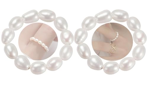 THALASIENE Anti Stress Ring aus Naturstein Perlen,Elastischer Perlenring,Wasserfeste Anxiety Rings für Damen,2Pcs Perlen Ring Stressring,Fidget Ringe von THALASIENE
