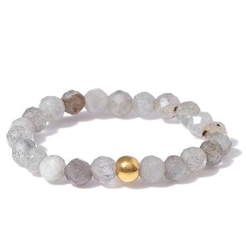 THALASIENE Anti Stress Ring aus Naturstein Perlen,Elastischer Perlenring,Wasserfeste Anxiety Rings für Damen,Grauer Kristall Naturstein Stressring,Fidget Ringe（Golden Perlen） von THALASIENE