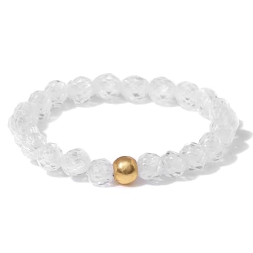 THALASIENE Anti Stress Ring aus Naturstein Perlen,Elastischer Perlenring,Wasserfeste Anxiety Rings für Damen,Weiß Kristall Naturstein Stressring,Fidget Ringe（Golden Perlen） von THALASIENE