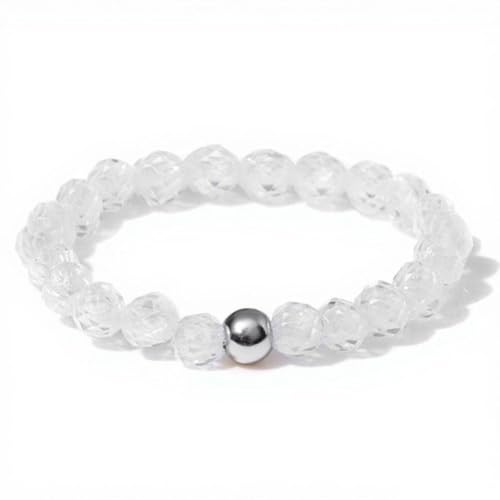 THALASIENE Anti Stress Ring aus Naturstein Perlen,Elastischer Perlenring,Wasserfeste Anxiety Rings für Damen,Weiß Kristall Naturstein Stressring,Fidget Ringe（Silber Perlen） von THALASIENE