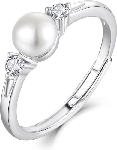 THALASIENE Ringe Silber 925 Damen Ringe,Verstellbar Perlenring,Ring Frauen,mit 8-9MM Perlen,Verlobungsring Damen,Promise Ring,Elegante Engagement von THALASIENE