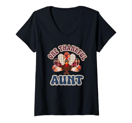Damen Eine dankbare Tante Türkei Thanksgiving Herbst Tante Familie T-Shirt mit V-Ausschnitt von THANKSGIVING TEES CO