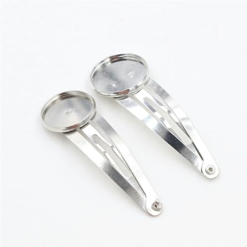 THAYLA 60 x 18 Millimeter 30 Stück Silber Snap Zangen Tabletts Haarnadeln Tablett Bobby Nadeln mit leerem Tablett rund Lünette Einstellungen für Haarschalen Stecknadeln DIY von THAYLA
