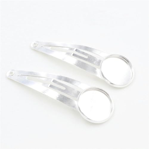 THAYLA 60 x 18 Millimeter 30 Stück Silber Snap Zangen Tabletts Haarnadeln Tablett Bobby Nadeln mit leerem Tablett rund Lünette Einstellungen für Haarschalen Stecknadeln DIY von THAYLA