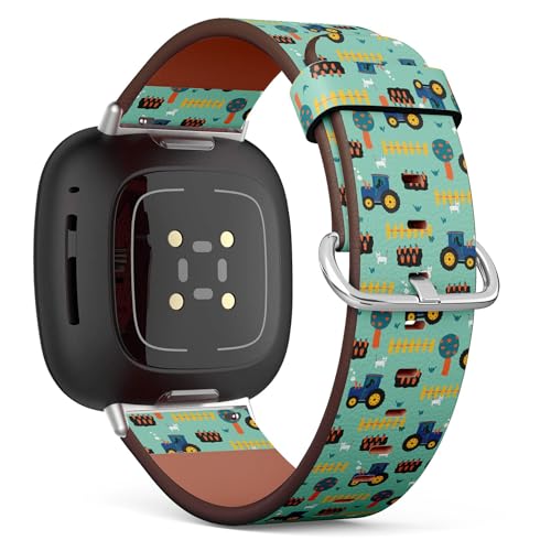 Kompatibel mit Fitbit Sense/Sense 2/Versa 4/Versa 3, Ersatz-Leder-Uhrenarmband (Traktoren Kinder Traktor) Smartwatch-Armband von THAZEE