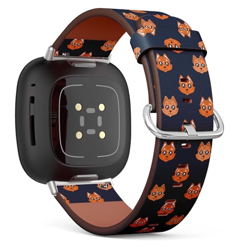 Kompatibel mit Fitbit Sense/Sense 2/Versa 4/Versa 3, Ersatz-Leder-Uhrenarmband (süße Kinder Fuchs Mädchen) Smartwatch-Armband von THAZEE