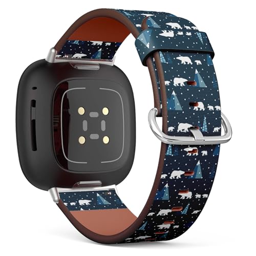 Kompatibel mit Fitbit Sense/Sense 2/Versa 4/Versa 3, Ersatz-Lederarmband (Eisbär Kinder Winterlandschaft) Smartwatch-Armband von THAZEE