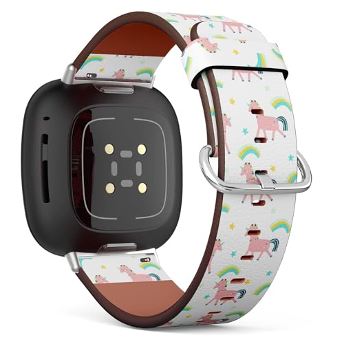 Kompatibel mit Fitbit Sense/Sense 2/Versa 4/Versa 3, Ersatz-Lederarmband (Fashion Kids Print Magic Unicorn) Smartwatch-Armband von THAZEE