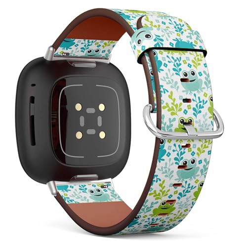 Kompatibel mit Fitbit Sense/Sense 2/Versa 4/Versa 3, Ersatz-Lederarmband (bezaubernder Kinder-Frosch Woodland) Smartwatch-Armband von THAZEE