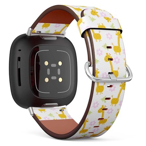 Kompatibel mit Fitbit Sense/Sense 2/Versa 4/Versa 3, Ersatz-Lederarmband (niedlicher Giraffenaufdruck Kinder 2) Smartwatch-Armband von THAZEE