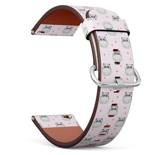 Kompatibel mit Garmin Forerunner 255/255 Music, 265, 745, Venu 2, Venu 3, Vivoactive 4, 22 mm Ersatz-Lederarmband (Cute Kids Hippo Girls) Smartwatch-Armband von THAZEE