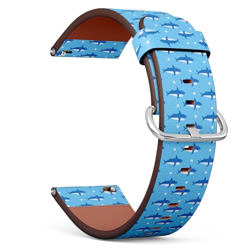 Kompatibel mit Garmin Forerunner 255/255 Music, 265, 745, Venu 2, Venu 3, Vivoactive 4, 22 mm Ersatz-Lederarmband (Shark Baby Kid Cartoon) Smartwatch-Armband von THAZEE