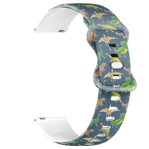 THAZEE 20 mm Schnellverschluss-Armband aus weichem Silikon für Sportuhren (Dino Cute Cartoon 2), Ersatz-Gummiband für Damen und Herren, Silikon, Kein Edelstein von THAZEE