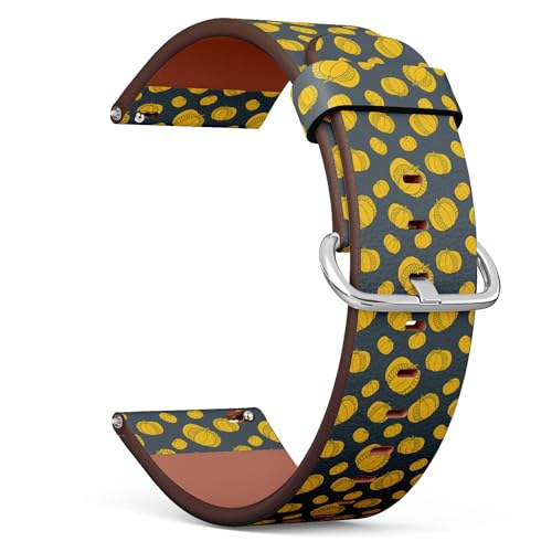 THAZEE 20 mm Schnellverschluss-Ersatz-Lederarmband (Halloween-Kürbisse), Smartwatch-Armband für Damen und Herren, Kunstleder, Kein Edelstein von THAZEE