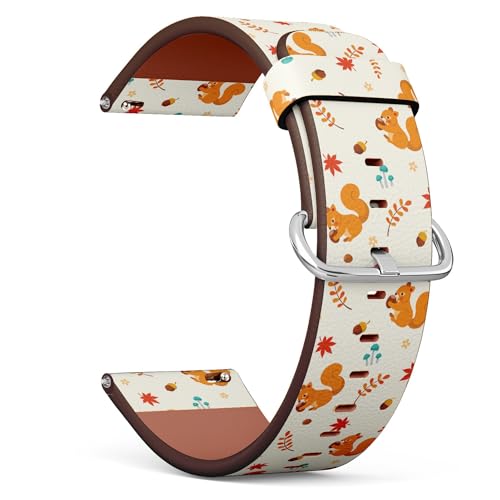 THAZEE 20 mm Schnellverschluss-Ersatz-Lederarmband (Herbst-Eichhörnchen), Smartwatch-Armband für Damen und Herren, Kunstleder, Kein Edelstein von THAZEE