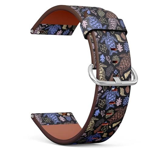 THAZEE 20 mm Schnellverschluss-Ersatz-Lederarmband (Meeresschildkröten), Smartwatch-Armband für Damen und Herren, Kunstleder, Kein Edelstein von THAZEE