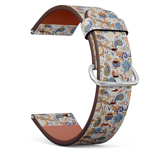 THAZEE 20 mm Schnellverschluss-Ersatz-Lederarmband (Paisley) Smartwatch-Armband für Damen und Herren, Kunstleder, Kein Edelstein von THAZEE