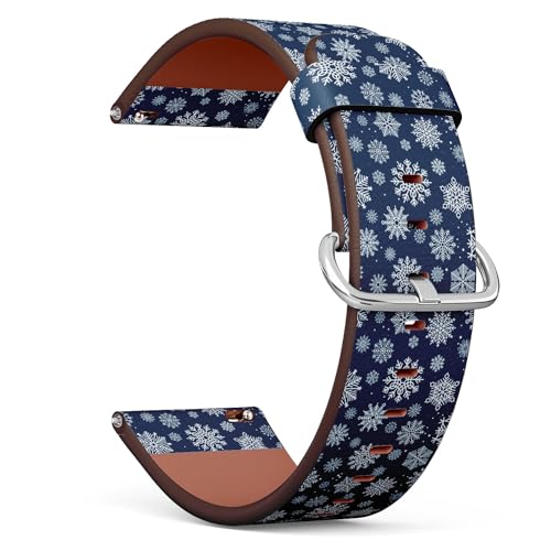 THAZEE 20 mm Schnellverschluss-Ersatz-Lederarmband (Schneeflocken blaue Schneeflocke) Smartwatch-Armband für Damen und Herren, Kunstleder, Kein Edelstein von THAZEE