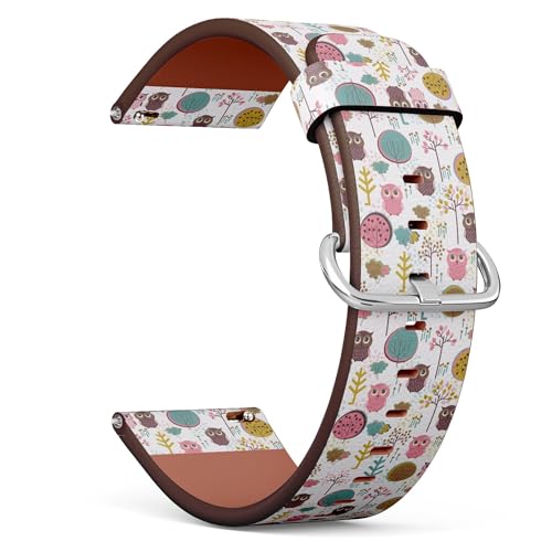 THAZEE 20 mm Schnellverschluss-Ersatz-Lederarmband (niedliche bunte Eulen) Smartwatch-Armband für Damen und Herren, Kunstleder, Kein Edelstein von THAZEE